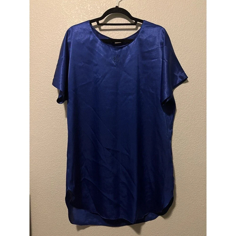Vintage Christian Dior  Women's Royal Blue Embroidered Night Gown Size L/XL